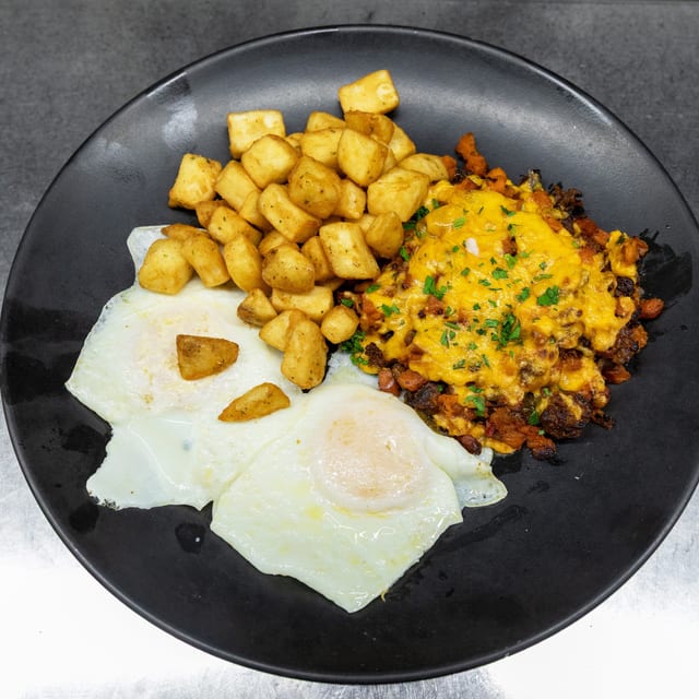 Sweet Potato & Chorizo Hash & Eggs.